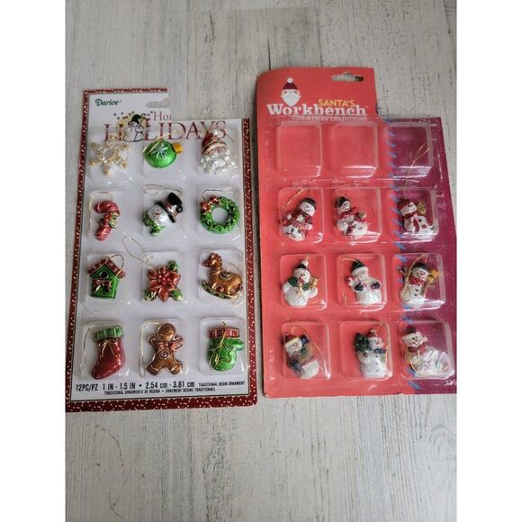 Miniature snowflake candy cane snowman face ornament Xmas set glitter - Picture 2 of 9